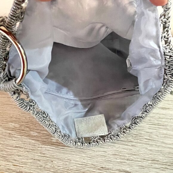 Crossbody Bag Macrame Crochet Beaded Fringe Silver Purse - Picture 9 of 9